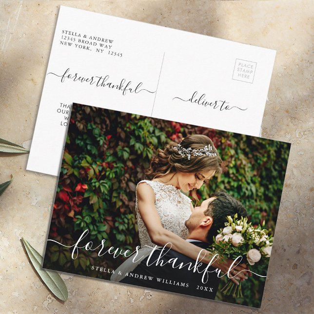 Chic Forever Thankful Script Thank You Photo Postcard (Front & Back)