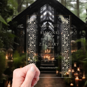 Chic Formal Ecru Scrollwork Border Wedding Acrylic Invitations