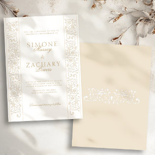 Chic Formal Ecru Scrollwork Border Wedding Invitation