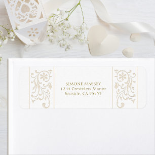 Chic Formal Ecru Scrollwork Border Wedding Return Address Label