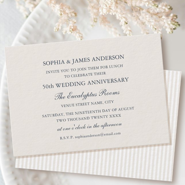 Chic Formal Wedding Anniversary 50th Ecru Lunch Invitation (Creator Uploaded)