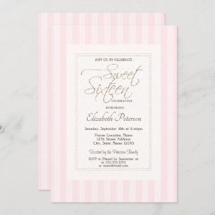 Chic Frame Pink Striped Sweet 16 Invitation