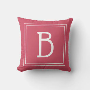Chic Framed Monogram Initial Hot Pink & White Cushion
