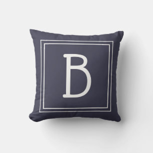 Chic Framed Monogram Initial Midnight Blue & White Cushion