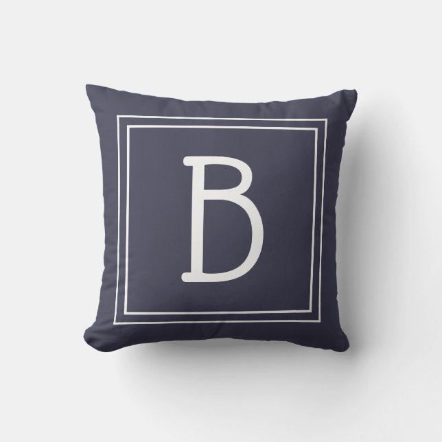 Chic Framed Monogram Initial Midnight Blue & White Cushion (Front)