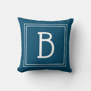Chic Framed Monogram Initial Trendy Blue & White Cushion