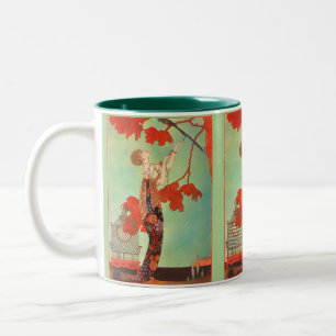 Chic French Art Nouveau Parrot Birdcage Garden Art Two-Tone Coffee Mug