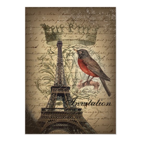 Chic French Bird Modern Vintage Paris Eiffel tower Card