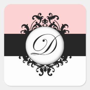 Chic French Black Monograms Damask Wedding Labels