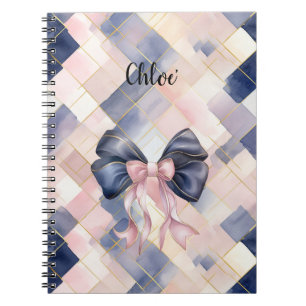 Chic French Blue Pink Bow Notebook