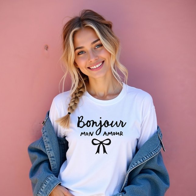 Chic French Bow Coquette | Bonjour Mon Amour T-Shirt (Creator Uploaded)