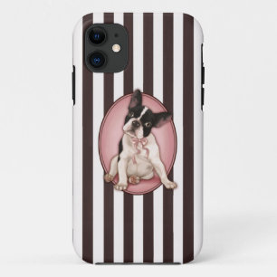 Chic french bulldog and classic stripes iPhone 11 case