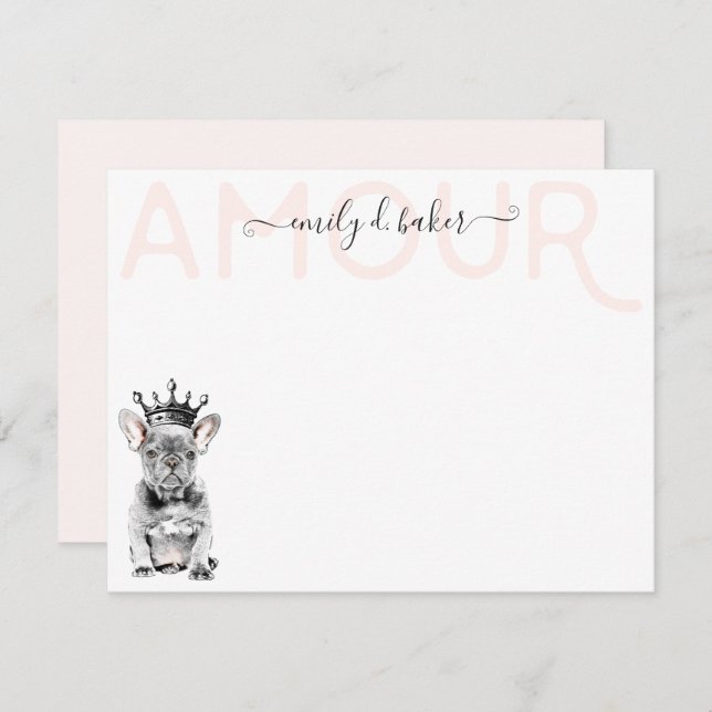 Chic French Bulldog Frenchie Love Royal Stationery Card (Front/Back)