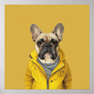 Chic French Bulldog in Yellow Jacket Poster