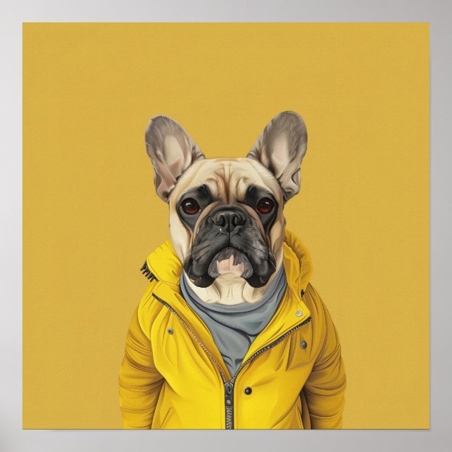Chic French Bulldog in Yellow Jacket  Poster (Front)