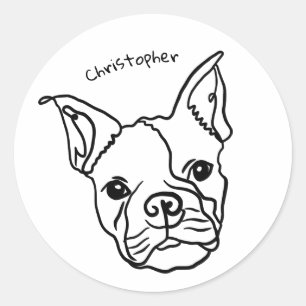 Chic French Bulldog Line Art: Edit Your Text Classic Round Sticker