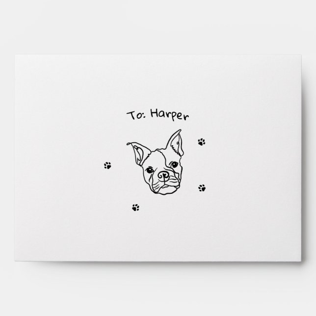 Chic French Bulldog Line Art: Edit Your Text Envelope (Front)