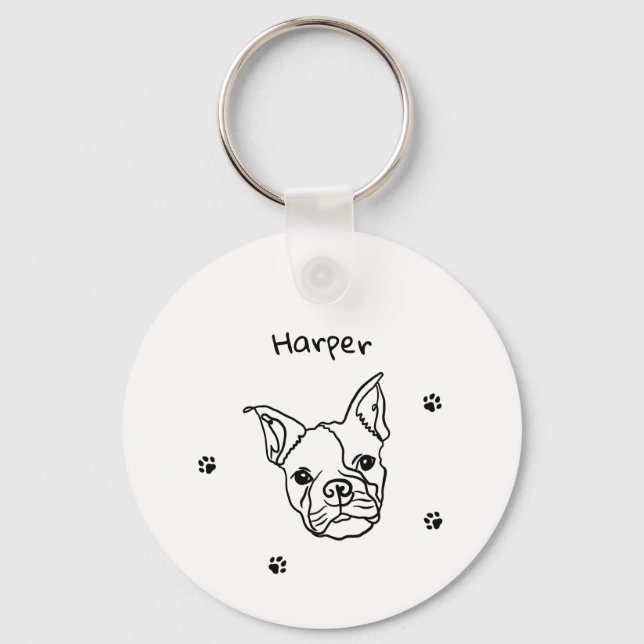 Chic French Bulldog Line Art: Edit Your Text Key Ring (Front)