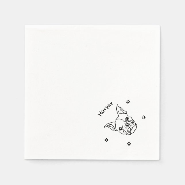 Chic French Bulldog Line Art: Edit Your Text Napkin (Front)