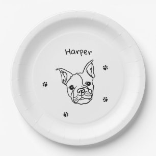 Chic French Bulldog Line Art: Edit Your Text Paper Plate