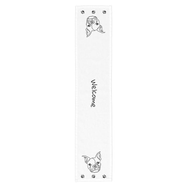 Chic French Bulldog Line Art: Edit Your Text Short Table Runner (Front)