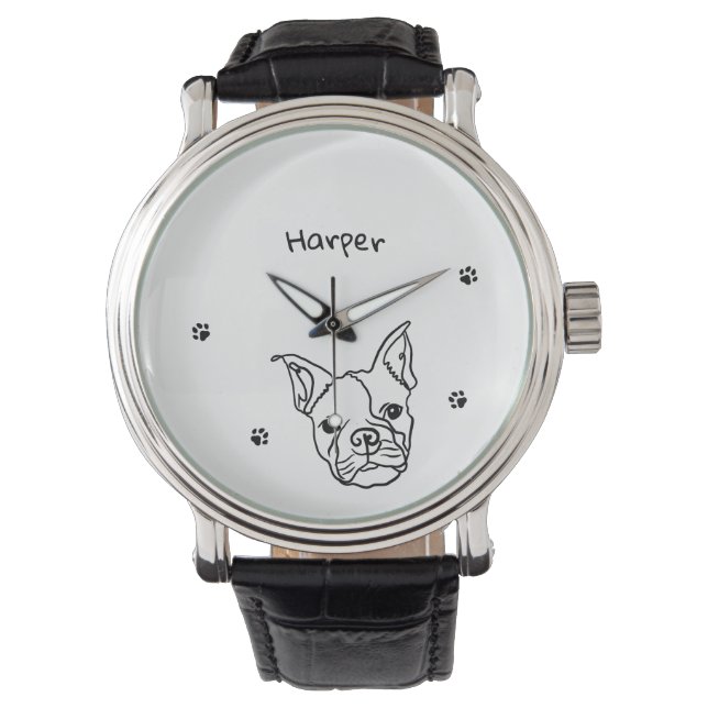Chic French Bulldog Line Art: Edit Your Text Watch (Front)