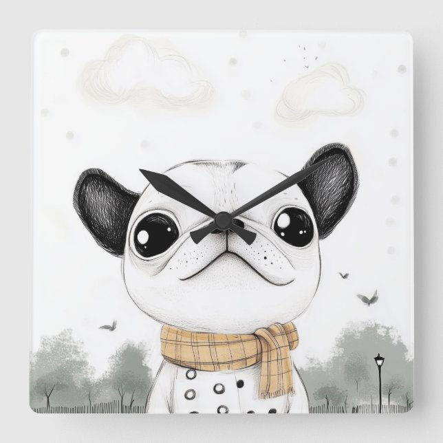 Chic French Bulldog Wall Clock (Front)