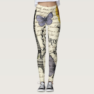 chic french butterfly scripts paris eiffel tower leggings