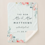 Chic French Garden Floral Peony New Mr. & Mrs. Sherpa Blanket<br><div class="desc">Chic French Garden Floral Peony Border Design - with hand painted watercolor flowers and foliage, and elegant script calligraphy font. A charming vintage look in a pastel colour palette that is perfect for a spring or summer garden wedding. With feelings of the French countryside, this soft romantic floral design will...</div>