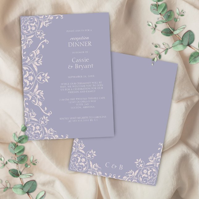 Chic French Lilac Elegant Wedding Reception Dinner Invitation (elegant french lilac theme reception dinner invitation with light purple lavender and blush pink)