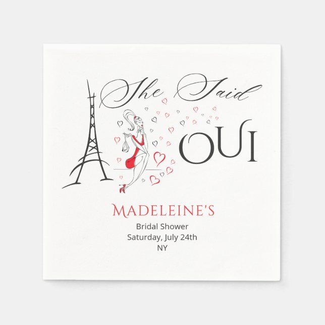 Chic French Parisian She Said Oui Bridal Shower Napkin (Front)