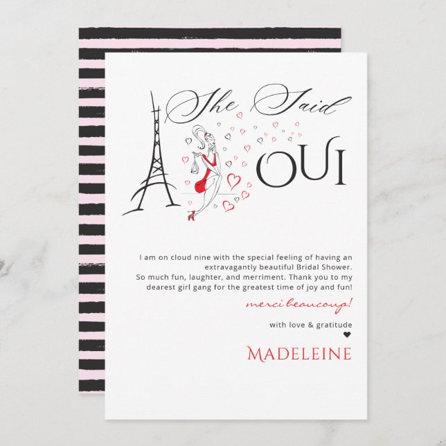 Chic French Parisian She Said Oui Bridal Shower Thank You Card (Front/Back)