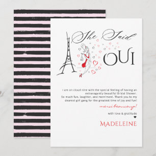 Chic French Parisian She Said Oui Bridal Shower Thank You Card