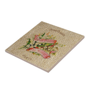 Chic french scripts victorian floral wreath Paris Tile