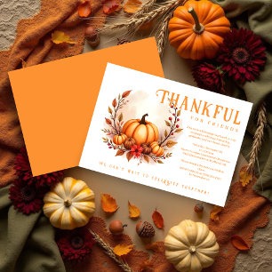 Chic Friendsgiving Botanical Autumn Wreath Pumpkin Invitation