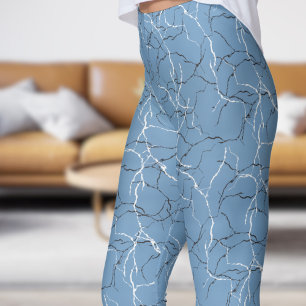 Chic Frost Blue and Black White Fracture Pattern Leggings