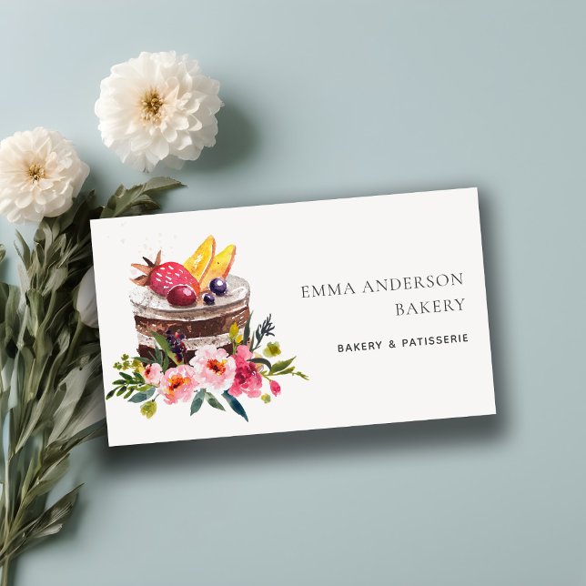 CHIC FRUIT FLORAL CAKE PATISSERIE CUPCAKE BAKERY BUSINESS CARD (Creator Uploaded)