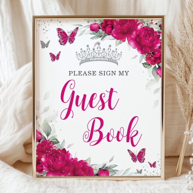 Chic Fuchsia Pink Floral Quinceañera Guest Book (Creator Uploaded)