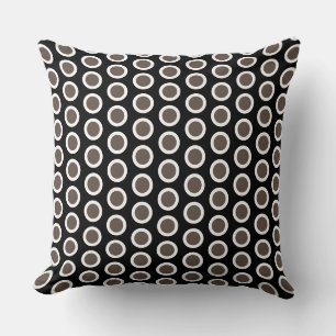 Chic Fun Black White Soft Brown Circles Pattern Cushion