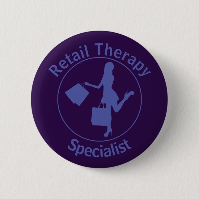 Chic Fun Blue and Purple 'Retail Therapist' Button (Front)