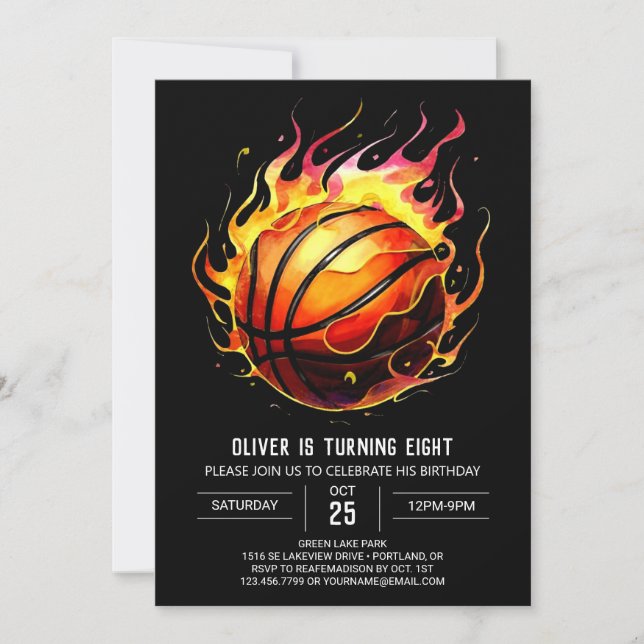 Chic Fun Bohemian Basketball Birthday Invitation (Front)