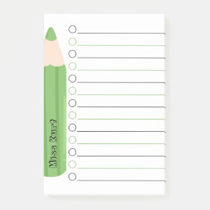 Chic Fun Cute Green Pencil Lined Custom Teacher Post-it Notes