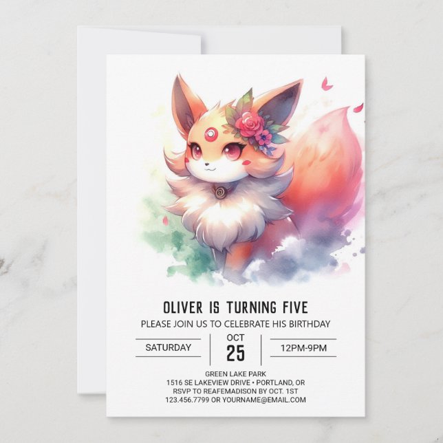 Chic Fun Fox Birthday Invitation (Front)