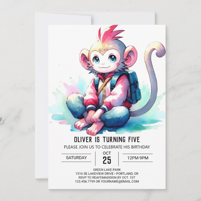 Chic Fun Monkey Birthday Invitation (Front)