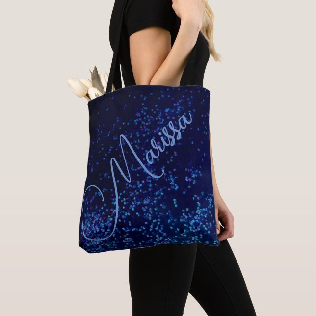 Chic Fun Personalised Blue Confetti Tote Bag (Close Up)