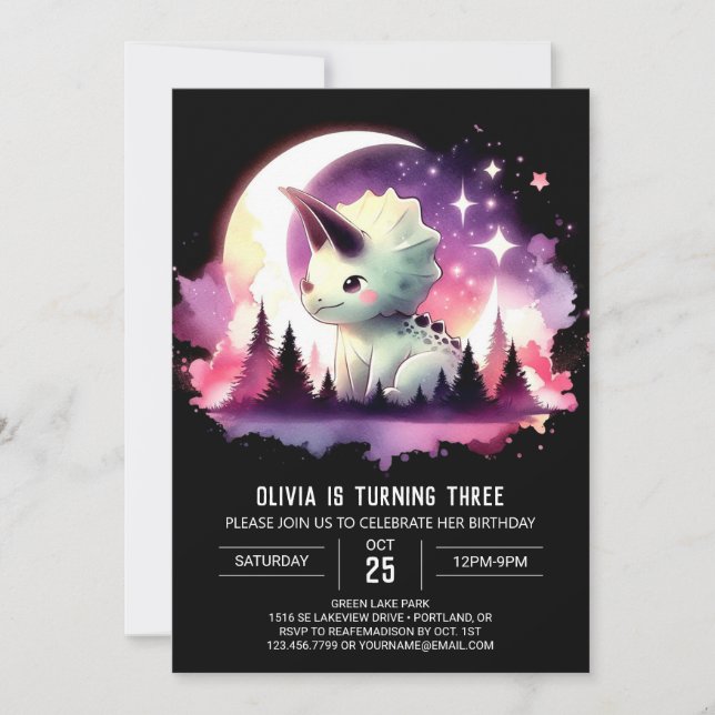 Chic Fun Triceratops Birthday Invitation (Front)