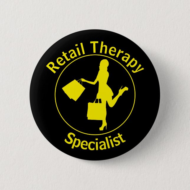 Chic Fun Yellow 'Retail Therapist' Button (Front)