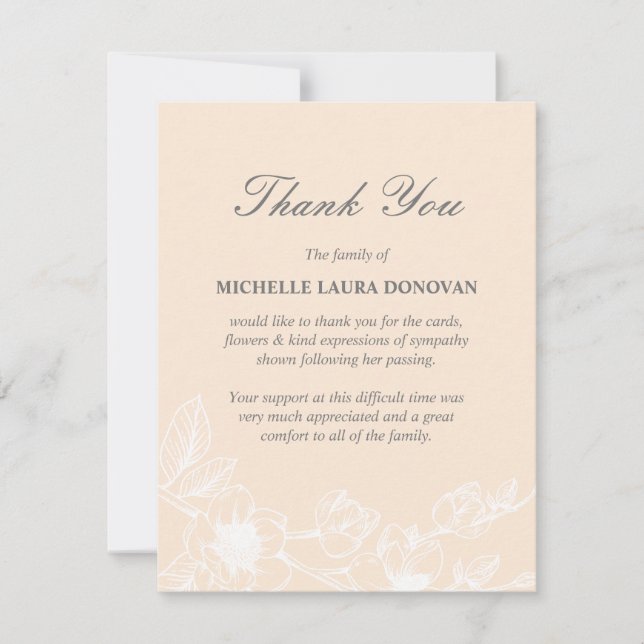 Chic Funeral Photo Thank You Note Blush Magnolia (Front)