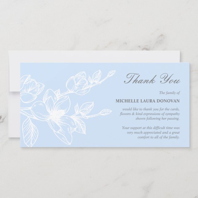 Chic Funeral Thank You Note | Blue Magnolia Card (Front)