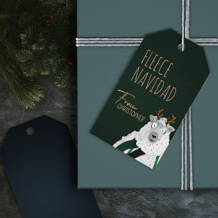 Chic Funny Festive Fleece Navidad Dark Green Gift Tags